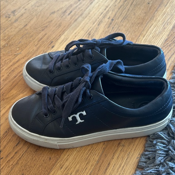 Tory Burch Womens Amalia Nappa Leather Sneakers Size 5 Navy Blue - Picture 2 of 8